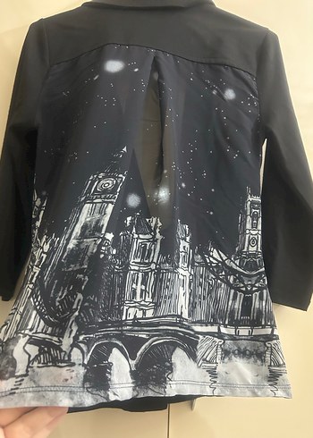 Düğmeli Siyah Midi Kadın Blazer - Görsel 4