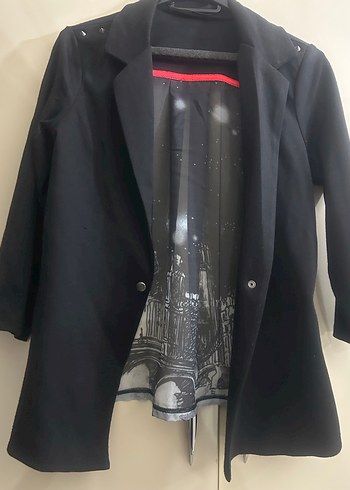 Düğmeli Siyah Midi Kadın Blazer - Görsel 2