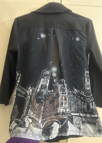 Düğmeli Siyah Midi Kadın Blazer - Görsel 5