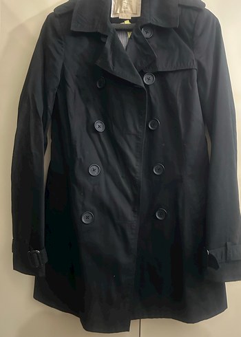 Düğmeli Siyah Kadın Trençkot - Görsel 5