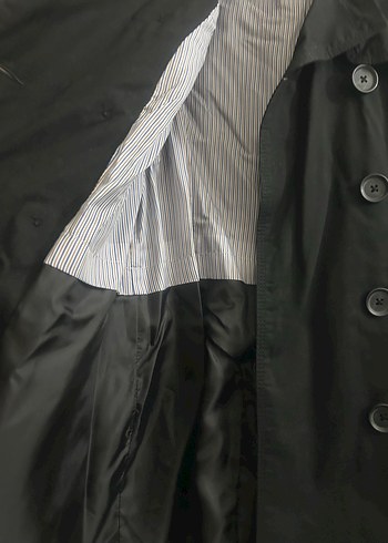 Düğmeli Siyah Kadın Trençkot - Görsel 4