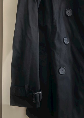 Düğmeli Siyah Kadın Trençkot - Görsel 3