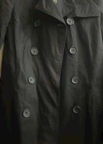 Düğmeli Siyah Kadın Trençkot - Görsel 2