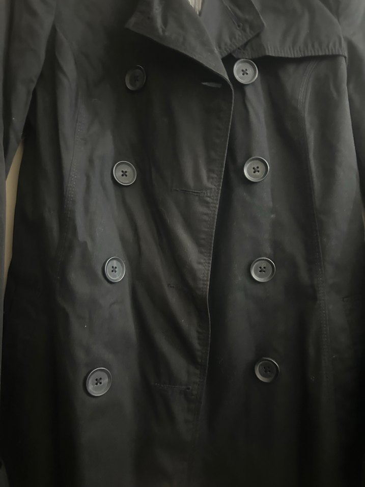 Düğmeli Siyah Kadın Trençkot - Görsel 2