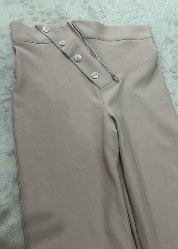 Bej Düğmeli Kadın Polyester Pantolon/Tayt - Görsel 5