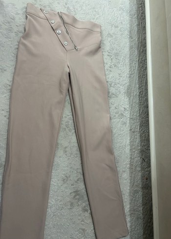 Bej Düğmeli Kadın Polyester Pantolon/Tayt - Görsel 3