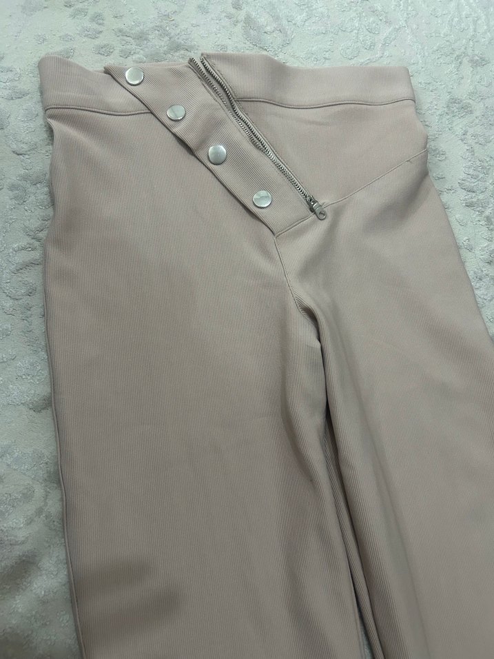 Bej Düğmeli Kadın Polyester Pantolon/Tayt - Görsel 5