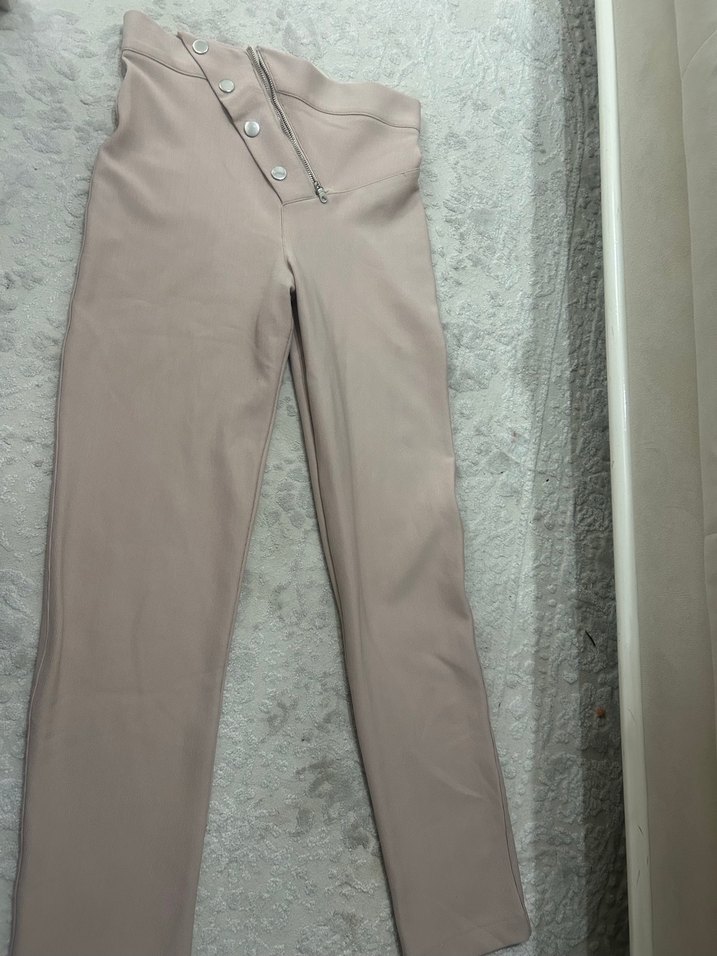Bej Düğmeli Kadın Polyester Pantolon/Tayt - Görsel 3