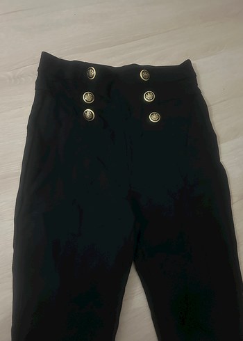 Düğmeli Siyah Kadın Denim Pantolon - Görsel 2