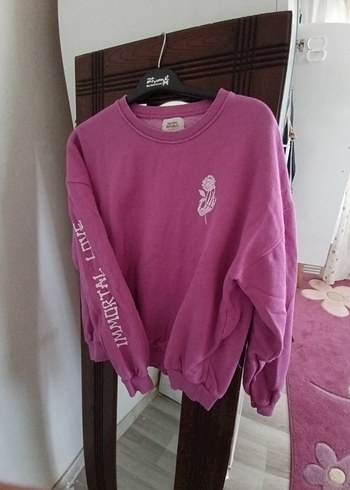 pembe Baskılı Oversize Sweatshirt