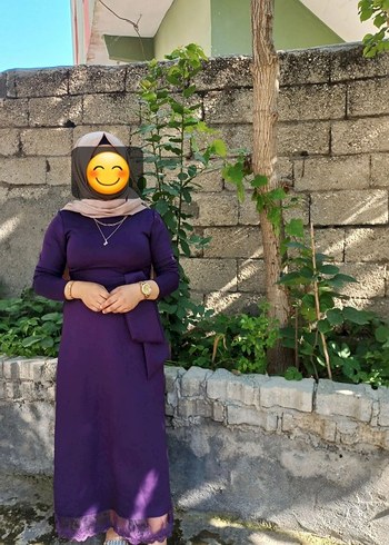 Mor Uzun Kollu Elbise