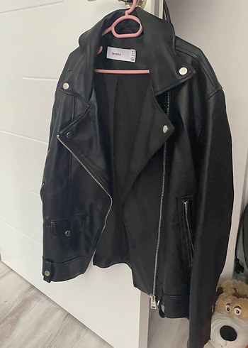 Bershka Bershka Siyah Deri Biker Ceket