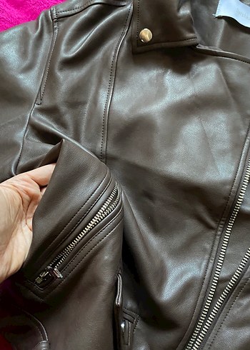 Bershka Bershka Kahverengi Deri Biker Ceket