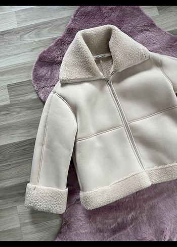 Zara ZARA Krem Kadın Kürklü Uzun Kollu Ceket mont