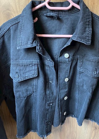 s Beden Siyah Düğmeli Kadın Denim Kot Ceket