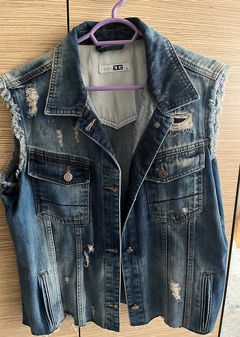 Garzia Düğmeli Kolsuz Mavi Denim Yelek Ceket