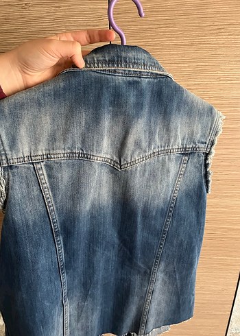 m Beden Garzia Düğmeli Kolsuz Mavi Denim Yelek Ceket