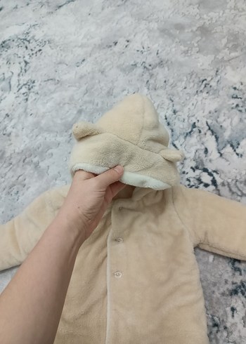 Kapüşonlu Bebek Krem Peluş Mont - Görsel 2