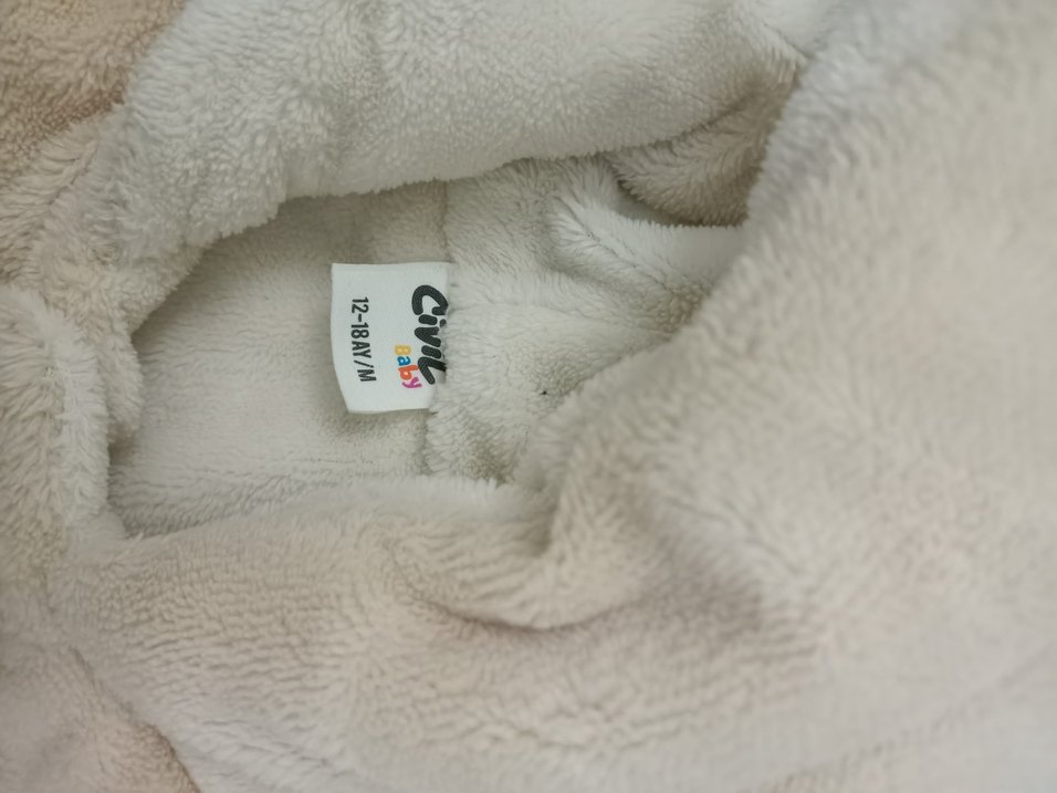 Kapüşonlu Bebek Krem Peluş Mont - Görsel 5