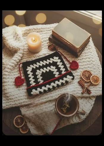 Örgü Bohem Siyah Beyaz Bere Sevgililer Gününe özel - Görsel 2