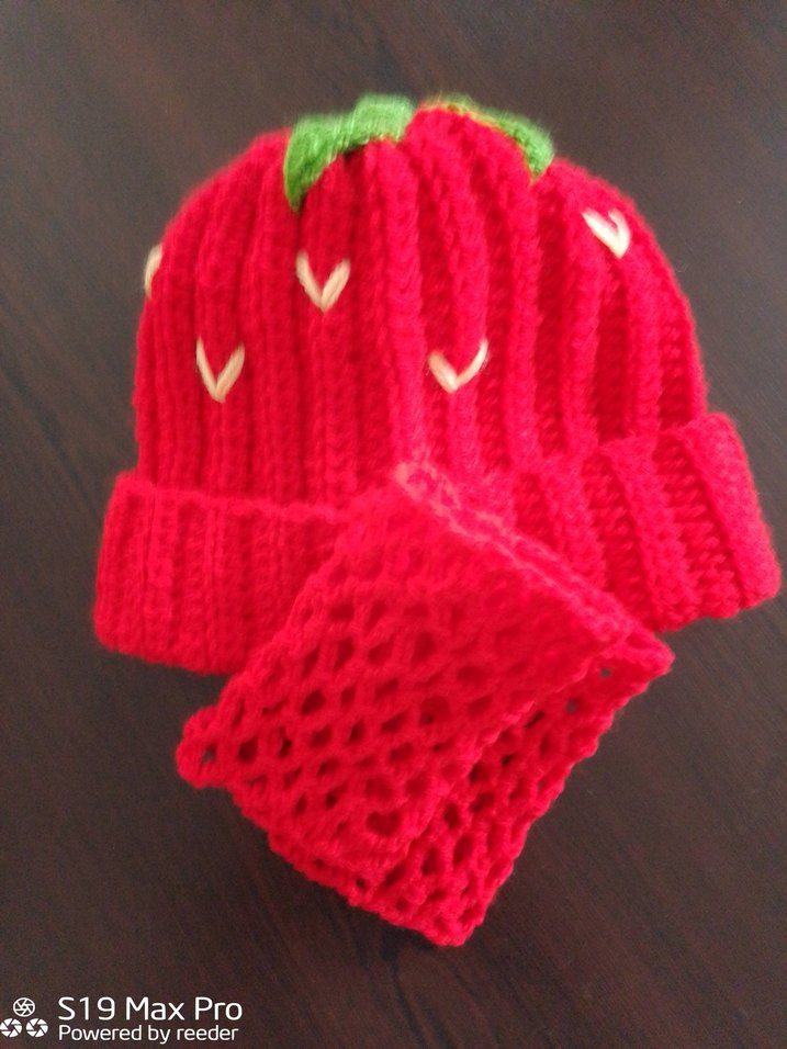 Kırmızı Çilek Örgü Bere ve FileEldiven - Görsel 2