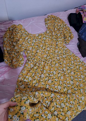 Sarı Çiçekli Bohem Midi Elbise