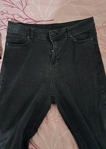 Düğmeli Gri Kadın Denim Pantolon