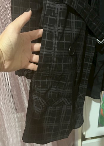 Diğer Düğmeli Siyah Kareli Gotik Kadın Midi Kaban