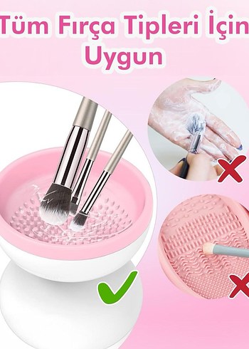 Pembe Taşınabilir Mini Makyaj Fırçası Temizleyici - Görsel 4