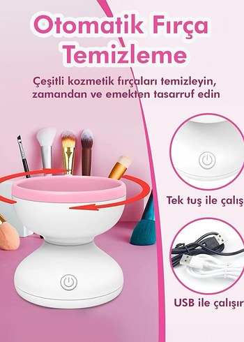Pembe Taşınabilir Mini Makyaj Fırçası Temizleyici - Görsel 5
