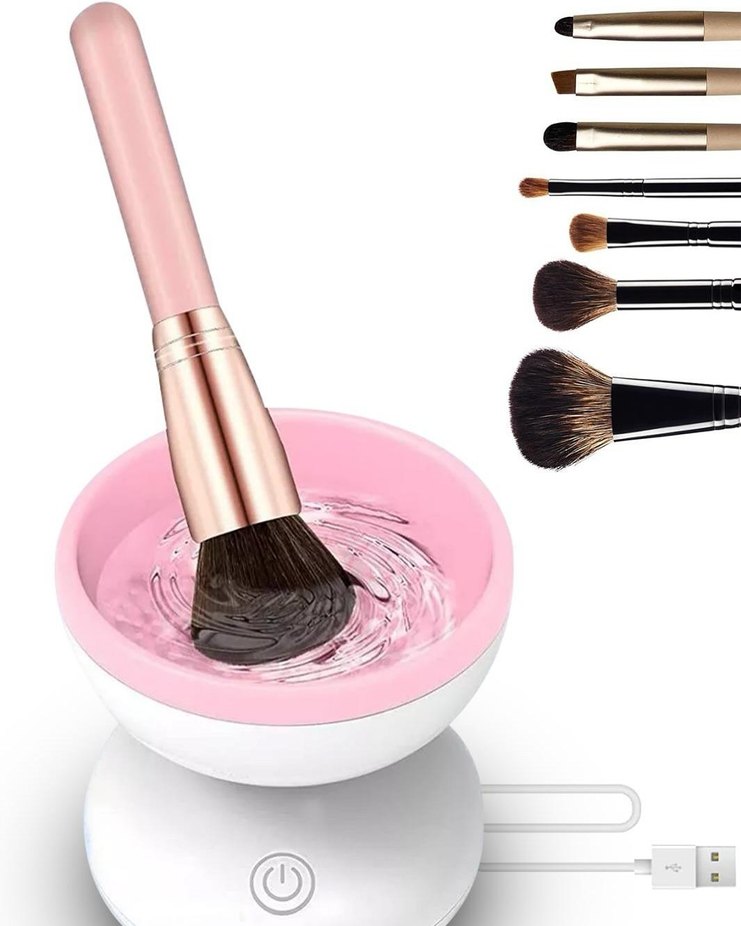 Pembe Taşınabilir Mini Makyaj Fırçası Temizleyici - Görsel 3