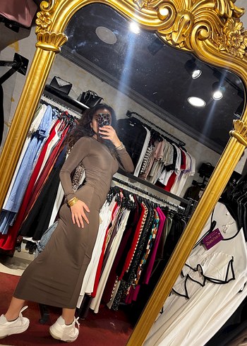 Zara Zara Uzun Kollu Kahverengi Elbise