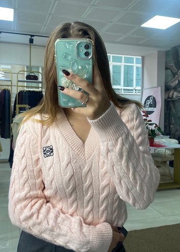 Loewe Pembe Örgü V Yaka Kadın Kazak