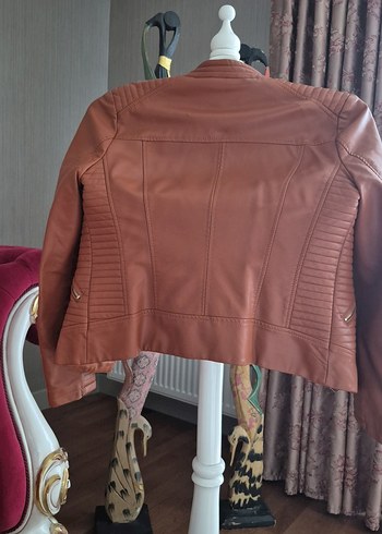 Kahverengi Kadın Deri Biker Ceket - Görsel 2