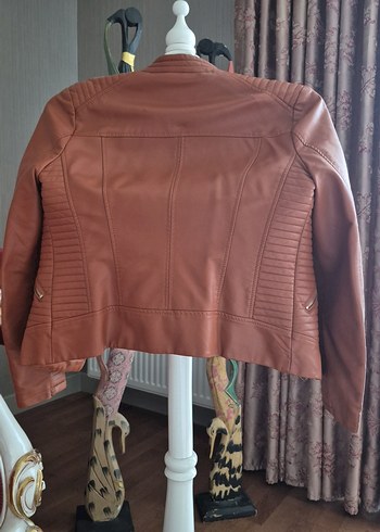 Kahverengi Kadın Deri Biker Ceket - Görsel 3