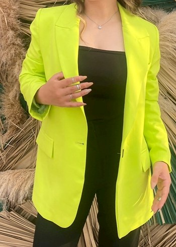 Sarı Parlak Kadın Blazer Ceket