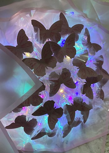 Şeffaf Pembe Kelebek Desenli çiçek buketi - Görsel 5