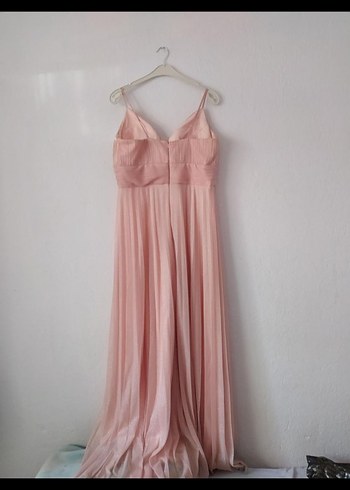 Alfabeta Pembe Piliseli Uzun Askılı Abiye Elbise