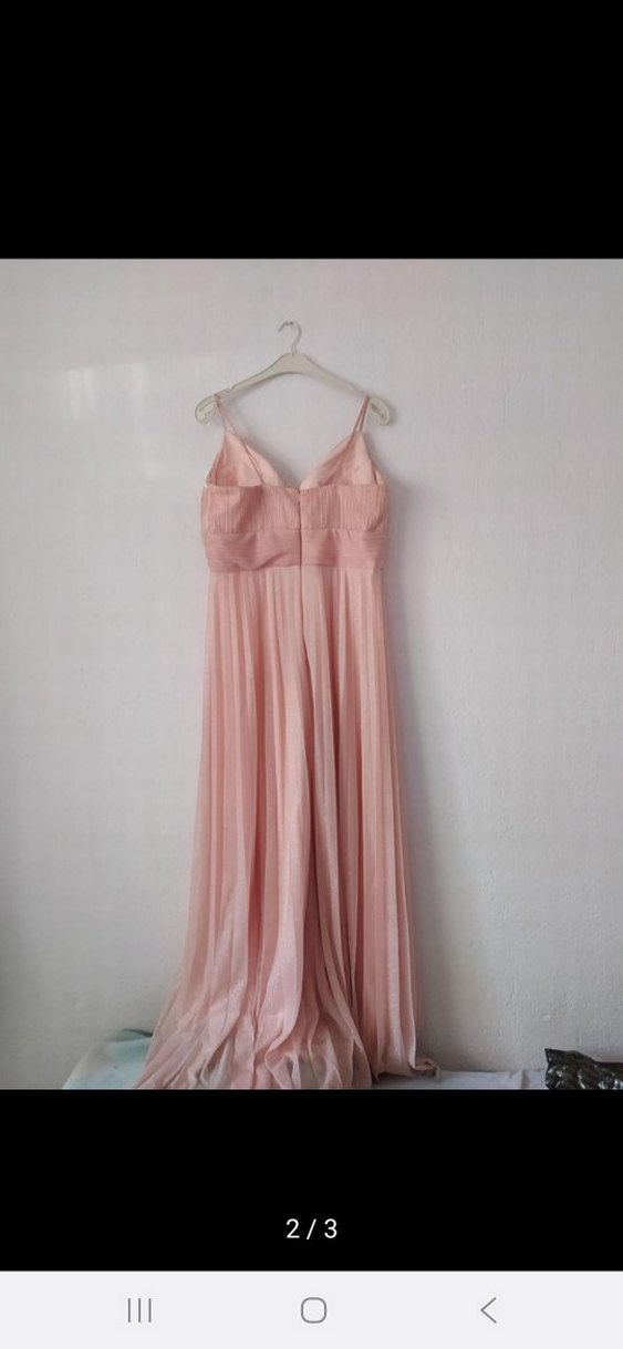 Pembe Piliseli Uzun Askılı Abiye Elbise - Görsel 2