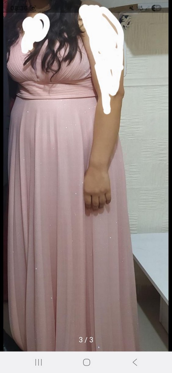 Pembe Piliseli Uzun Askılı Abiye Elbise - Görsel 3