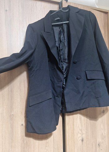 Gri Kadın Blazer Tam Kalıp Düğmeli Ceket