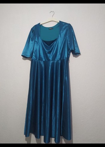 48 Beden Mavi SATEN ELBISE - Görsel 5