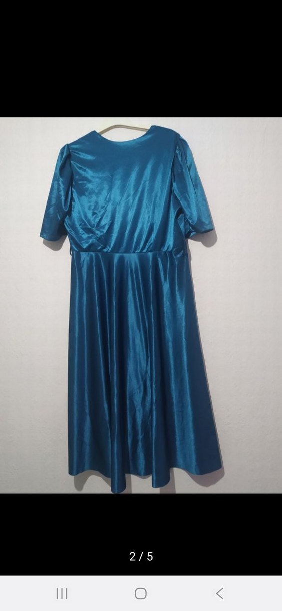48 Beden Mavi SATEN ELBISE - Görsel 4