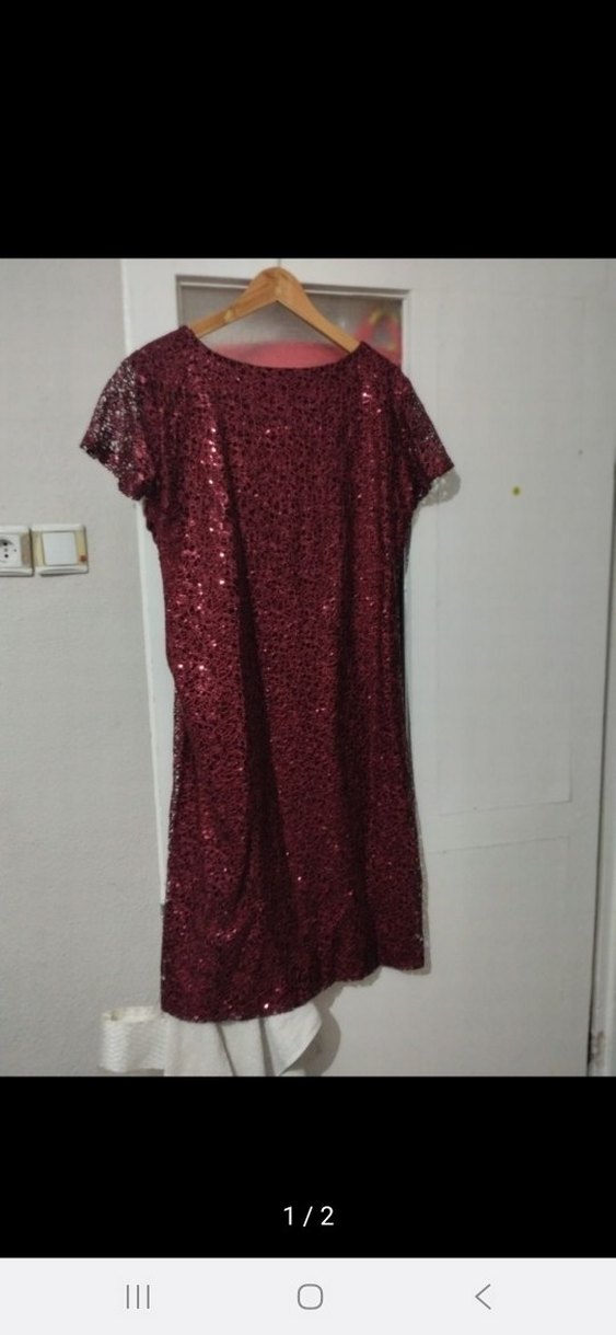 BORDO PAYETLI KISA ABIYE  48 BEDEN - Görsel 2