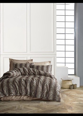 Kahverengi Gri Zebra Desenli Nevresim Takımı