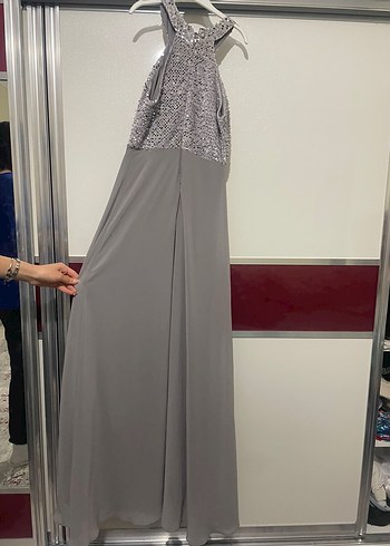 Gri Uzun Abiye Elbise - Görsel 2