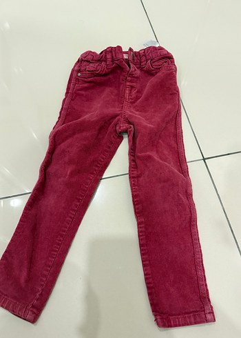 Bordo Kadife Kız Çocuk Düğmeli Pantolon