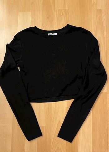 Siyah Uzun Kollu Crop Top Zara M