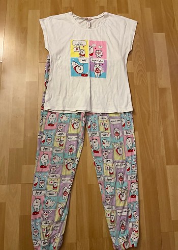 Suwen Pastel Renkli Baskılı Pop Kedi Pijama