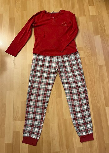 Kadın Kırmızı Uzun Kollu Rahat Pijama Takımı